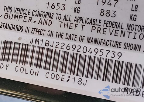 2002 Mazda Protege Dx/Es/Lx из США, поврежденный, VIN JM1BJ226920495739